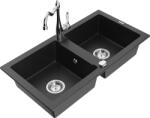 Mexen Mario chiuvetă de granit cu 2 compartimente cu baterie de bucătărie Carla, negru/argintiu metalic - 6504-73-670700-00 (6504-73-670700-00)