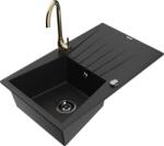 Mexen Cesar chiuvetă de granit cu o singură cuvă, scurgător și baterie de bucătărie Telma, negru - 6514-77-670200-50-B (6514-77-670200-50-B)