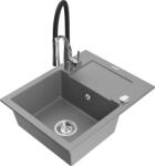 Mexen Enzo chiuvetă de granit cu un compartiment, cu picurător și baterie de bucătărie Aster, gri - 6506-71-73450-07 (6506-71-73450-07)