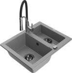 Mexen Carlos chiuvetă de granit cu 1, 5 cuve cu baterie de bucătărie Aster, gri - 6518-71-73450-07-B (6518-71-73450-07-B)