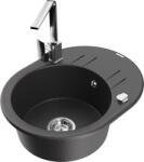 Mexen Kevin chiuvetă granit 1-cameră cu scurgător și baterie de bucătărie Rita, negru pătat - 6517-76-670300-00 (6517-76-670300-00)