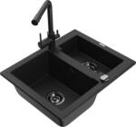 Mexen Carlos chiuvetă de granit 1, 5 compartimente cu baterie de bucătărie Duero, negru - 6518-77-671600-70-B (6518-77-671600-70-B)
