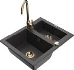 Mexen Carlos chiuvetă de granit cu 1, 5 cuve și baterie de bucătărie Telma, neagră cu pete - 6518-76-670200-50 (6518-76-670200-50)