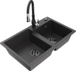 Mexen Tomas chiuvetă de granit cu 2 compartimente cu baterie de bucătărie Savita, negru pestriț - 6516-76-672601-70-B (6516-76-672601-70-B)