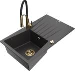 Mexen Cesar chiuvetă de granit cu 1 compartiment cu scurgător și robinet de bucătărie Aster, negru cu picățele (6514-76-73450-57-G)