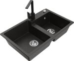 Mexen Tomas chiuvetă de bucătărie din granit cu 2 compartimente cu baterie de bucătărie Rita, negru/auriu metalic (6516-75-670300-70)