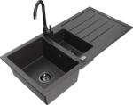 Mexen Andres chiuvetă granitică cu 1, 5 compartimente, cu scurgător și baterie de bucătărie Telma, negru picatele (6515-76-670200-70-B)