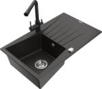 Mexen Cesar chiuvetă de granit cu 1 compartiment, cu scurgător și baterie de bucătărie Duero, negru/auriu metalizat (6514-75-671600-70)