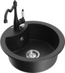 Mexen Diego chiuvetă granitică cu o cuvă și baterie de bucătărie Carla, negru/argintiu metalic - 6512-73-670700-70 (6512-73-670700-70)