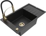 Mexen Elias chiuvetă de bucătărie din granit cu 1 compartiment cu scurgător și baterie de bucătărie Aster, negru/argintiu metali (6511-73-73450-57-G)