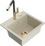 Mexen Milo chiuvetă de granit cu 1 cuvă cu baterie de bucătărie Flora, bej - 6505-69-670401-57-G (6505-69-670401-57-G)