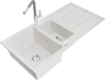 Mexen Andres chiuvetă de granit cu 1, 5 compartimente cu scurgător și baterie de bucătărie Flora, alb - 6515-20-670401-06 (6515-20-670401-06)