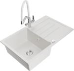 Mexen Bruno chiuvetă de bucătărie din granit cu 1 cuvă și picurător și robinet Duo, alb - 6513-20-671701-02 (6513-20-671701-02)