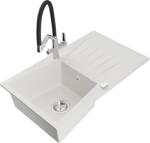Mexen Cesar chiuvetă de granit 1-cameră cu scurgător și baterie de bucătărie Duo, alb - 6514-20-671701-07 (6514-20-671701-07)