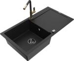 Mexen Leo chiuvetă de granit cu 1 compartiment cu scurgător și baterie de bucătărie Flora, negru - 6501-77-670401-57-B (6501-77-670401-57-B)