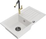 Mexen Pablo chiuvetă de bucătărie din granit cu 1 cuvă, cu scurgător și baterie Flora, albă - 6510-20-670401-57-B (6510-20-670401-57-B)