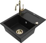 Mexen Enzo chiuvetă din granit cu 1 compartiment cu scurgător și baterie de bucătărie Carla, negru - 6506-77-670700-50 (6506-77-670700-50)