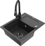 Mexen Enzo chiuvetă de granit cu 1 cuvă și scurgător și baterie de bucătărie Elia, negru pătat - 6506-76-670101-70-B (6506-76-670101-70-B)