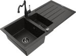 Mexen Andres chiuvetă din granit 1, 5 compartimente cu scurgător și baterie de bucătărie Carla, negru/auriu - 6515-75-670700-70-B (6515-75-670700-70-B)
