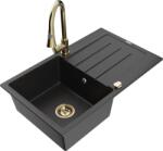 Mexen Bruno chiuvetă din granit cu 1 compartiment cu scurgător și baterie de bucătărie Elia, negru/metal argintiu (6513-73-670101-50)