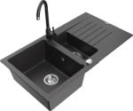 Mexen Matias chiuvetă de granit cu 1, 5 camere cu scurgător și baterie de bucătărie Telma, negru cu pete - 6502-76-670200-70 (6502-76-670200-70)