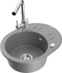 Mexen Kevin chiuvetă granit 1-cameră cu scurgător și baterie de bucătărie Duero, gri - 6517-71-671600-00 (6517-71-671600-00)