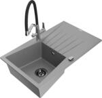 Mexen Cesar chiuvetă de bucătărie din granit cu 1 compartiment, cu picurător și baterie bucătărie Duo, gri (6514-71-671701-07-B)