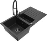 Mexen Matias chiuvetă de granit 1, 5 compartimente cu scurgător și baterie de bucătărie Aster, negru/argintiu (6502-73-73450-07-B)