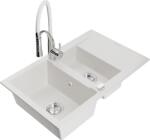 Mexen Gaspar chiuvetă de bucătărie din granit cu 1, 5 compartimente, cu scurgător și baterie de bucătărie Aster, alb (6507-20-73450-02)