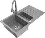 Mexen Matias chiuvetă de bucătărie din granit cu 1, 5 compartimente, cu scurgător și baterie bucătărie Elia, gri (6502-71-670101-71)