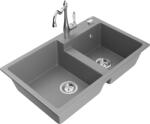 Mexen Tomas chiuvetă din granit cu 2 compartimente și baterie de bucătărie Carla, gri - 6516-71-670700-00 (6516-71-670700-00)