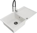 Mexen Leo chiuvetă de bucătărie din granit cu 1 cuvă, cu picurător și baterie de bucătărie Aster, alb (6501-20-73450-07-B)