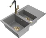Mexen Gaspar chiuvetă de granit cu 1, 5 compartimente cu scurgător și baterie de bucătărie Flora, gri - 6507-71-670401-57-G (6507-71-670401-57-G)