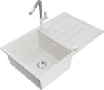 Mexen Bruno chiuvetă de granit cu 1 compartiment, cu scurgător și baterie de bucătărie Flora, albă - 6513-20-670401-06 (6513-20-670401-06)