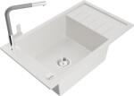 Mexen Elias chiuvetă de granit cu 1 cuvă cu uscător și robinet de bucătărie Flora, alb - 6511-20-670401-06 (6511-20-670401-06)
