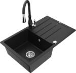 Mexen Bruno chiuvetă de granit cu o cuvă, cu scurgător și robinet de bucătărie Savita, negru - 6513-77-672601-70 (6513-77-672601-70)