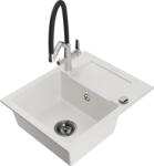 Mexen Enzo chiuvetă de granit cu o singură cuvă cu scurgător și baterie de bucătărie Duo, albă - 6506-20-671701-07-B (6506-20-671701-07-B)