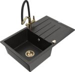 Mexen Bruno chiuvetă de granit cu o cuvă și picurător și baterie de bucătărie Duo, negru/auriu metalic (6513-75-671701-57-G)