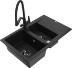 Mexen Gaspar chiuvetă din granit cu 1, 5 compartimente cu suport de scurgere și baterie de bucătărie Duo, negru (6507-77-671701-70-B)