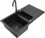 Mexen Matias chiuvetă de granit cu 1, 5 compartimente cu scurgător și baterie de bucătărie Telma, negru/auriu (6502-75-670200-70-B)