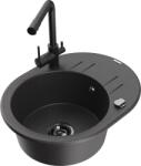 Mexen Kevin chiuvetă de granit cu 1 cuvă, cu scurgător și baterie de bucătărie Duero, negru picurat - 6517-76-671600-70-B (6517-76-671600-70-B)
