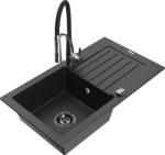 Mexen Pablo chiuvetă din granit cu 1 cuvă cu scurgător și baterie de bucătărie Aster, metalic negru/argintiu - 6510-73-73450-07- (6510-73-73450-07-B)
