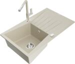 Mexen Cesar chiuvetă de bucătărie din granit cu 1 cuvă și scurgător, cu baterie Flora, bej - 6514-69-670401-09 (6514-69-670401-09)