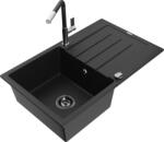 Mexen Bruno chiuvetă din granit cu 1 cuvă, cu scurgător și baterie de bucătărie Flora, negru - 6513-77-670401-07-B (6513-77-670401-07-B)