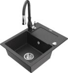 Mexen Enzo chiuvetă granit 1-cuptor cu picurător și baterie de bucătărie Savita, negru pătat - 6506-76-672601-76 (6506-76-672601-76)