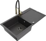 Mexen Leo chiuvetă de bucătărie granitică cu 1 cuvă, cu scurgător și baterie de bucătărie Aster, negru cu pete (6501-76-73450-57-B)