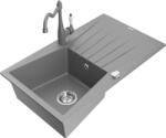 Mexen Cesar chiuvetă din granit cu 1 compartiment cu scurgător și baterie de bucătărie Carla, gri - 6514-71-670700-71 (6514-71-670700-71)