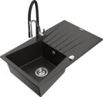 Mexen Cesar chiuvetă de granit cu 1 compartiment cu scurgător și baterie de bucătărie Aster, negru/auriu metalizat (6514-75-73450-07)