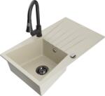 Mexen Cesar chiuvetă de granit cu 1 compartiment cu scurgător și baterie de bucătărie Elia, bej - 6514-69-670101-70 (6514-69-670101-70)