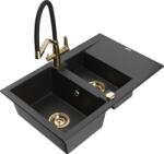 Mexen Gaspar chiuvetă de granit cu 1, 5 cuve și scurgător și baterie de bucătărie Duo, negru/argintiu - 6507-73-671701-57-G (6507-73-671701-57-G)